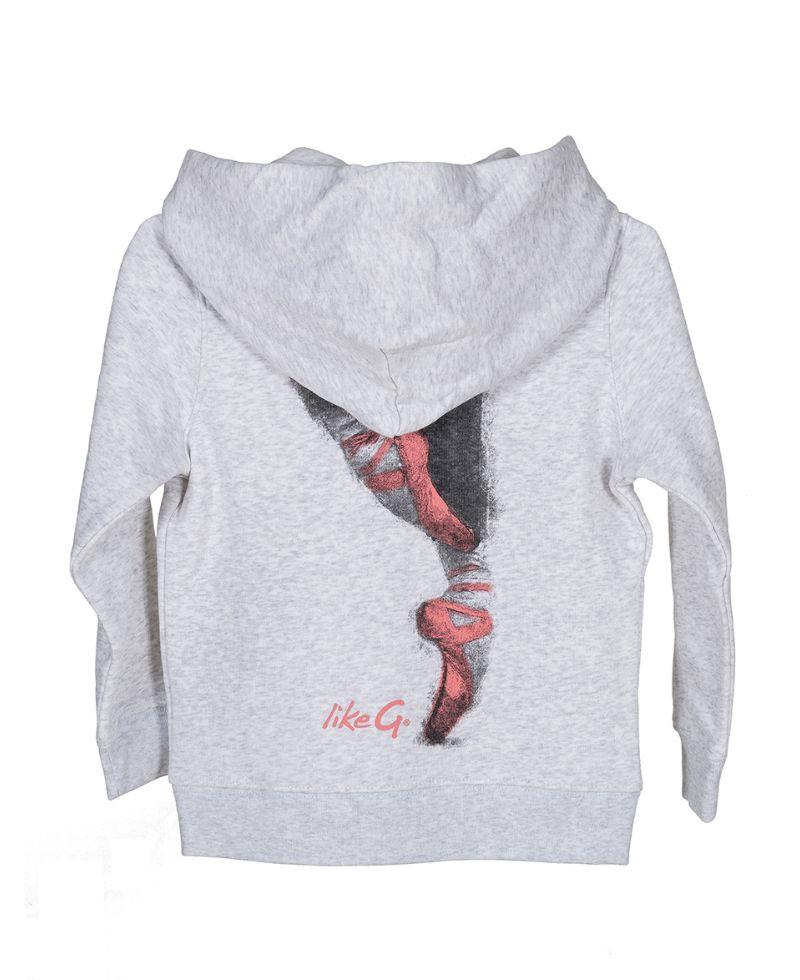 Sudadera de ballet  puntas LIKE G de algodón, con cremaller y capucha. Forro polar interior